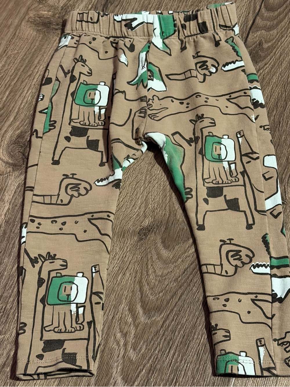 Zara 2/3 Years Animal Print Pants — Tan & Green